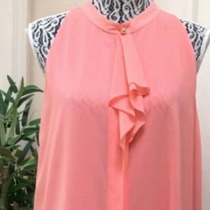 NWT Tory Burch Coral Peach Ruffle Silk Top Small
